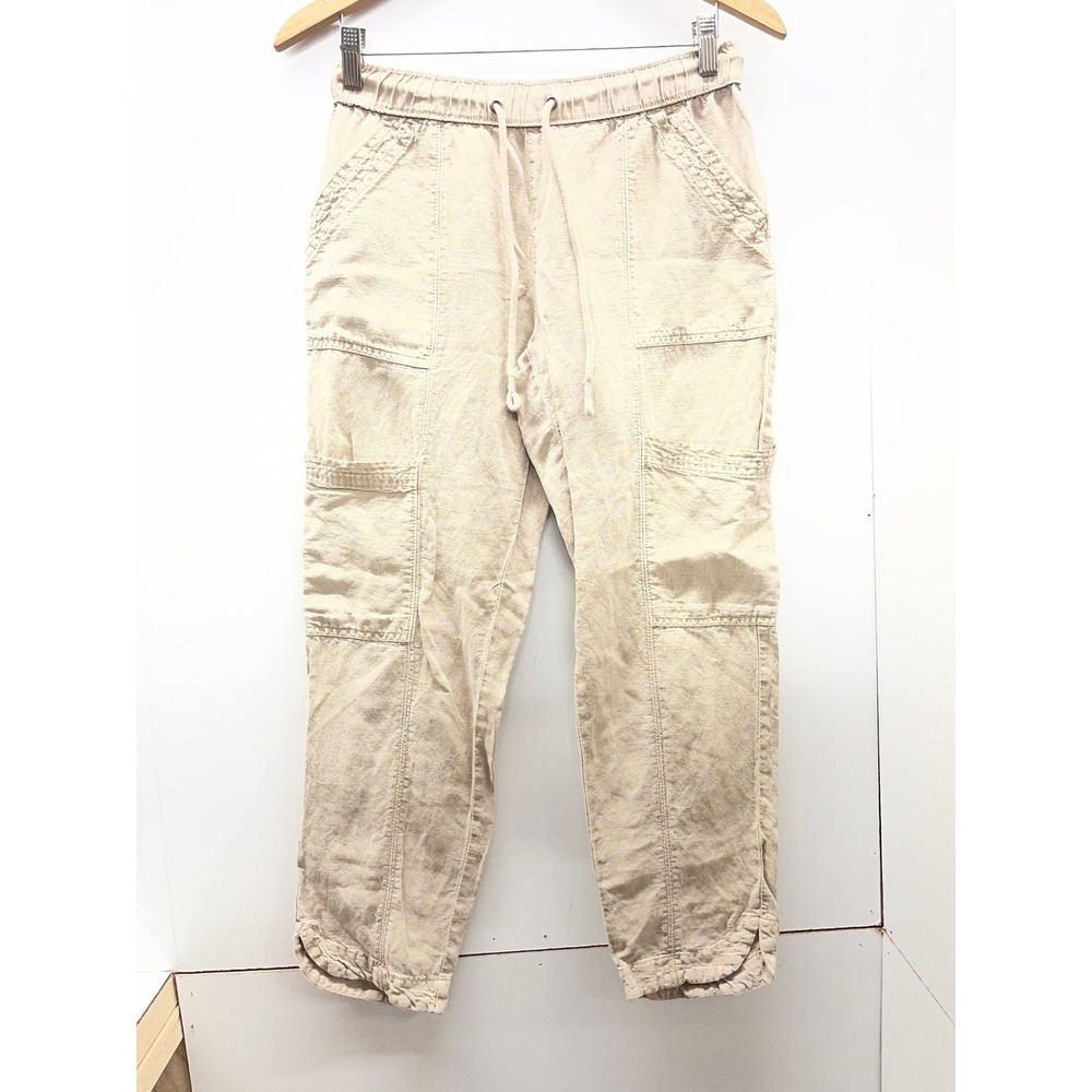 C&C California Tan Linen Blend Cargo Pants Elastic Waist Beige Small